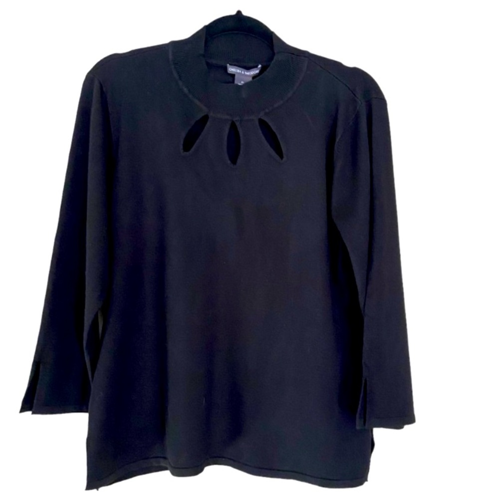 Chelsea & Theodore Women's Mock Neck Sweater Black Oval Cut-Outs Black XL